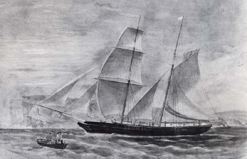 Frederick Garling Shooner in full sail,leaving Sydney Harbour